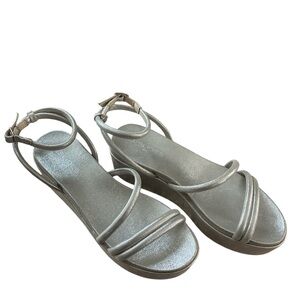 J Slides Shimmering Silver Strappy Sandals